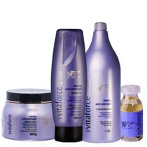 Kit 4 Peças Cabelos com Queda Fragilizado Quebradiço Danificado Pós Progressiva WF Vitaforce 2,312ml Kit 4 Peças Cabelos com Queda Fragilizado Quebradiço Danificado Pós Progressiva WF Vitaforce 2,312ml