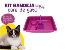 Kit 4 Peças Caixa de Areia Bandeja + 1 Comedouro + 1 Bebedouro + 1 Pá Coletora para Gatos Felino Cor Rosa