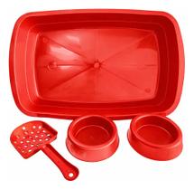 Kit 4 Peças Caixa De Areia Pá Higiênica Comedouro Bebedouro Kit 4 Peças Caixa De Areia Pá Higiênica Comedouro Bebedouro