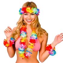 Kit 4 Peças Colar Havaiano e Pulseira ou Tornozeleira Havaiana para Carnaval Fim de Ano e Réveillon