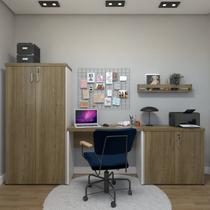 Kit 4 Peças com Escrivaninha, Armário Multiuso Alto, Armário Multiuso Baixo e Prateleira