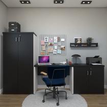 Kit 4 Peças com Escrivaninha, Armário Multiuso Alto, Armário Multiuso Baixo e Prateleira