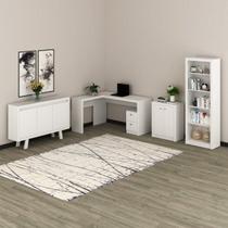 Kit 4 Peças com Escrivaninha em L, Estante 4 Prateleiras, Armário Baixo e Balcão para Escritório