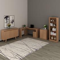 Kit 4 Peças com Escrivaninha em L, Estante 4 Prateleiras, Armário Baixo e Balcão para Escritório