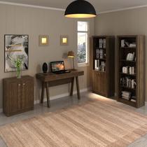 Kit 4 Peças com Escrivaninha, Estante Livreiro, Estante com 2 Portas e Armário Multiuso Baixo