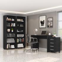 Kit 4 Peças com Escrivaninha, Gaveteiro e 2 Estantes Livreiros