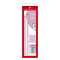 Kit 4 Peças Com Lápis Apontador Borracha Rosa Pastel Faber Castell