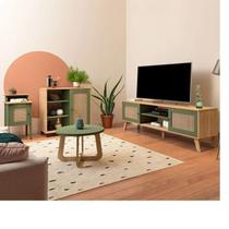 Kit 4 Peças com Rack para Tv até 75 Polegadas, de Centro, Mesa Lateral e Aparador Verde Carvalho/Menta