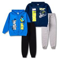 Kit 4 Peças Conjunto de Moletom Juvenil Masculino Roupa Inverno Menino - 2 Jaquetas e 2 Calças