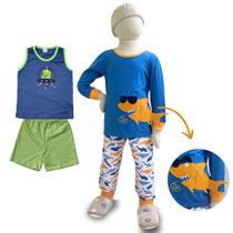 Kit 4 Peças Conjunto Pijama Algodão Bebe Menino 10-12 Meses