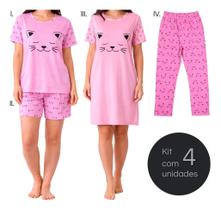 Kit 4 Peças Conjunto Pijama Feminino Estampado Leve Mais 898