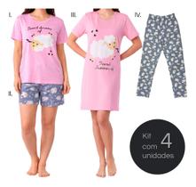 Kit 4 Peças Conjunto Pijama Feminino Estampado Leve Mais 898