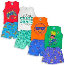 Kit 4 Peças Conjunto Regata Infantil Menino Verão Estampada Kit 2 Conjuntos Regata + Shorts/Bermuda