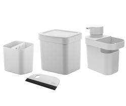 Kit 4 Peças Cozinha Dispenser Detergente Rodinho Lixeira 2,5L Escorredor Talheres Pia - Ou