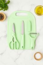 Kit 4 Peças Cozinha Tábua Faca Tesoura Descascador Luatek LCC-2313