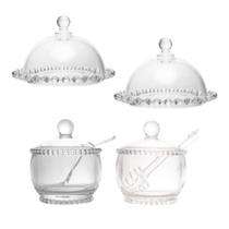 Kit 4 Peças Cristal Pearl Wolff Açucareiro Meleira Boleira Kit 4 Peças Cristal Pearl Wolff Açucareiro Meleira Boleira
