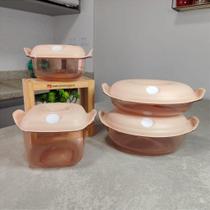 Kit 4 Peças Cristal Pop Areia Tupperware - Transparente e Bege