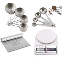 Kit 4 Peças Espátula Multiuso Balança 10 Kgs e Medidores Inox Frigopro