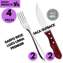 Kit 4 Peças Faca Jumbo Tipo Outback para Churrasco + Garfo Inox Premium Luxo ASHORIA Kit 4 Peças Faca Jumbo Tipo Outback para Churrasco + Garfo Inox Premium Luxo ASHORIA