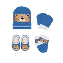 Kit 4 Peças Fofurinha Recém Nascidos Com Touca Luva e Meia Meia 3D Bebê Menino e Menina