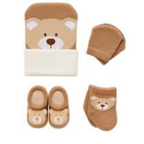 Kit 4 Peças Fofurinha Recém Nascidos Com Touca Luva e Meia Meia 3D Bebê Menino e Menina