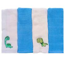 Kit 4 Peças Fralda De Ombro Bordada Dupla Camada C/ Bainha Menina Menino Neutro