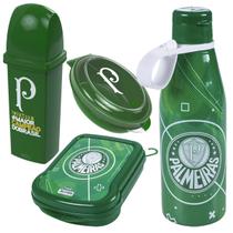 Kit 4 peças Garrafa Sanduicheira Porta Escova Saboneteira do Palmeiras