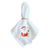 Kit 4 Peças Guardanapo de Tecido Branco Bordado Natal com Bainha para Mesa Posta Papai Noel, Sinos, Renas - Mais que Decor