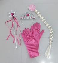 Kit 4 Peças Infantil Princesas Trança, Luvas, Coroa E Vara - Anna e Elsa Kit 4 Peças Infantil Princesas Trança, Luvas, Coroa E Vara - Anna e Elsa