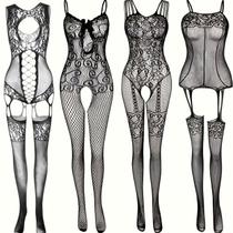 Kit 4 Peças Lingerie Feminina com Body Transparente, Meia-calça ElaShopp