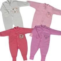 Kit 4 Peças Macacão Bebe Bordado Menina Menino Vira Pé Kit 4 Peças Macacão Bebe Bordado Menina Menino Vira Pé