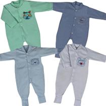 Kit 4 Peças Macacão Bebe Bordado Menina Vira Pé Kit 4 Peças Macacão Bebe Bordado Menina Vira Pé