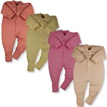 Kit 4 Peças Macacão Bebe Macio Canelado Liso Vira Pé Menino Menina Kit 4 Peças Macacão Bebe Macio Canelado Liso Vira Pé Menino Menina