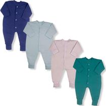 Kit 4 Peças Macacão Liso Macio Bebe 100% Algodão Menina Kit 4 Peças Macacão Liso Macio Bebe 100% Algodão Menina