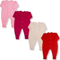 Kit 4 Peças Macacão Liso Macio Bebe 100% Algodão Menina