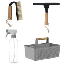 Kit 4 Peças Organizador com borrifador, Rodo e Escova Multiuso