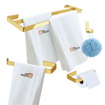 Kit 4 Peças Para Banheiro Toalheiro Duplo Dourado Gold Kit 4 Peças Para Banheiro Toalheiro Duplo Dourado Gold