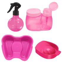 Kit 4 Peças para Manicure Bacia Mãos, Bacia Pés, Pulverizador e Dosador