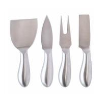 Kit 4 Peças para Queijo em Aço Inox Faca Garfo Espátulas para Cortar Servir Queijos Frescos, Moles e Duros Conjunto Gourmet para Vinhos Petiscos Frios