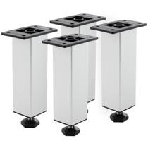Kit 4 Peças Pés Para Móveis 150mm Em Alumínio Escovado Com Rgulagem De Altura Proteção Mesa Sofá Cama Bancada