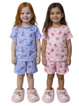 Kit 4 Peças Pijama Infantil Menino e Menina 2 Camisetas 2 Bermudas Estampas Verão 1 a 12 Anos Kit 4 Peças Pijama Infantil Menino e Menina 2 Camisetas 2 Bermudas Estampas Verão 1 a 12 Anos