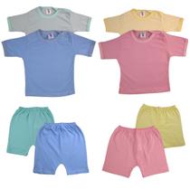 Kit 4 Peças Pijamas Bebê Manga Curta Verão Menino Menina Cores Sortidas