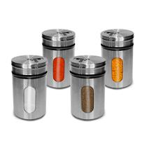 Kit 4 Peças Porta Temperos Condimentos Pote Aço Inox e Vidro