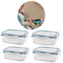 Kit 4 Peças Pote De Vidro Hermetico Retangular 1520 Ml