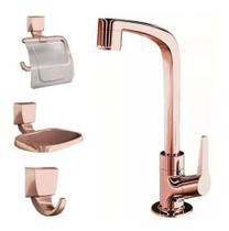 Kit 4 Peças Rose Gold Torneira E Acessórios F71 Lorenzetti Kit 4 Peças Rose Gold Torneira E Acessórios F71 Lorenzetti