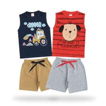 Kit 4 Peças Roupa Infantil Masculino 2 Regatas + 2 Shorts Revenda Atacado