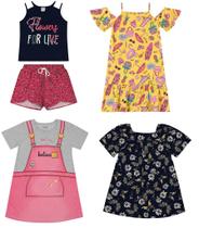 Kit 4 peças roupa menina 1 conjunto(Blusa+short)+2 vestidos