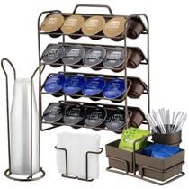 Kit 4 Peças Suporte 32 Cápsulas Dolce Gusto Porta Copos Guardanapos Sachês Cor Café - Future