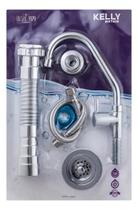 Kit 4 Peças Torneira Bica Movel + Sifão + Valvula + Engate Prateado Brilhante Kit 4 Peças Torneira Bica Movel + Sifão + Valvula + Engate Prateado Brilhante