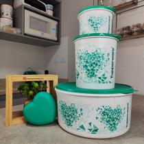 Kit 4 Peças Tupperware Coração Verde para Armazenamento